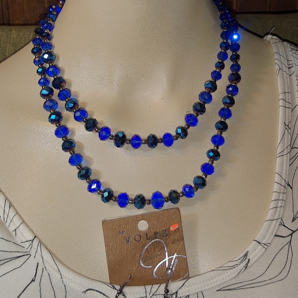 ROYAL BLUE CRYSTAL BEADS NECKLACE SET - Picture 2 of 6